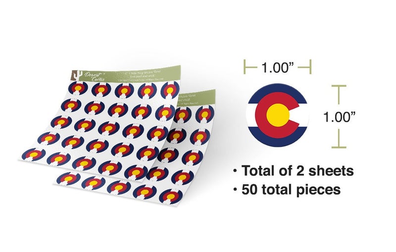 Desert Cactus Colorado State Flag Sticker Decal 1 Inch Round Two Sheets 50 Total Pieces Kids Logo Scrapbook Car Vinyl Window Bumper Laptop C - Image 3